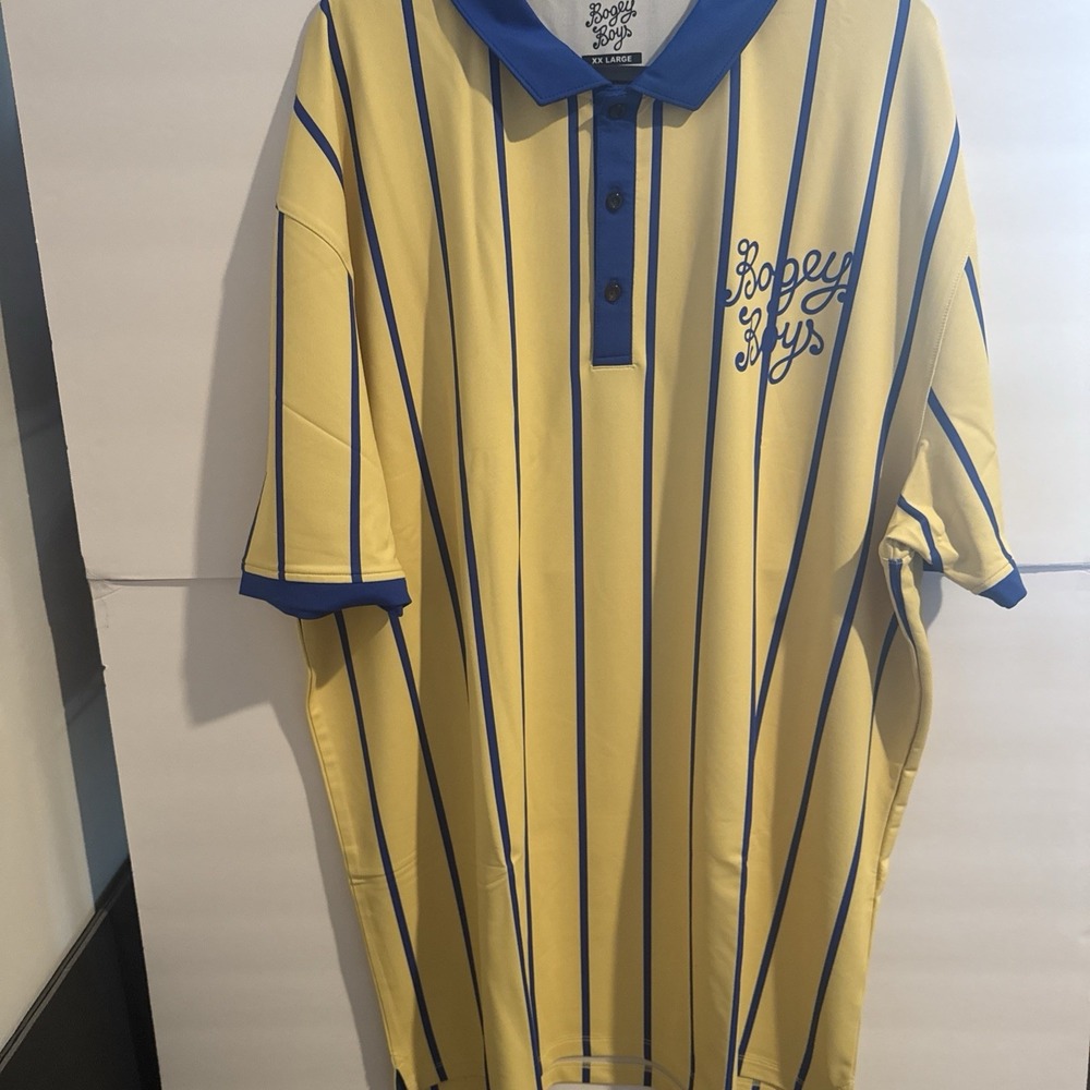 NWT Bogey Boys Macklemore Stripe Golf Polo Shirt Men's Size 2X Blue Yellow